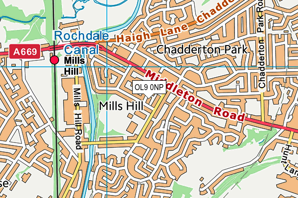 OL9 0NP map - OS VectorMap District (Ordnance Survey)