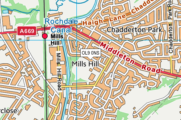 OL9 0NS map - OS VectorMap District (Ordnance Survey)