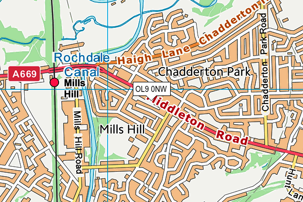 OL9 0NW map - OS VectorMap District (Ordnance Survey)