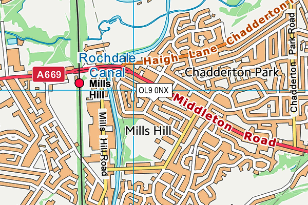 OL9 0NX map - OS VectorMap District (Ordnance Survey)