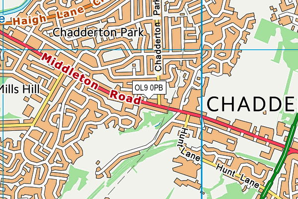 OL9 0PB map - OS VectorMap District (Ordnance Survey)