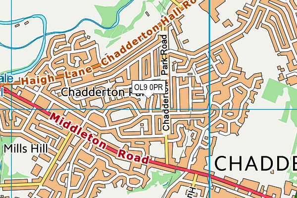 OL9 0PR map - OS VectorMap District (Ordnance Survey)