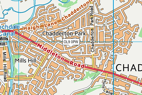 OL9 0PW map - OS VectorMap District (Ordnance Survey)