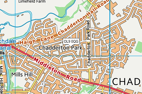 OL9 0QG map - OS VectorMap District (Ordnance Survey)