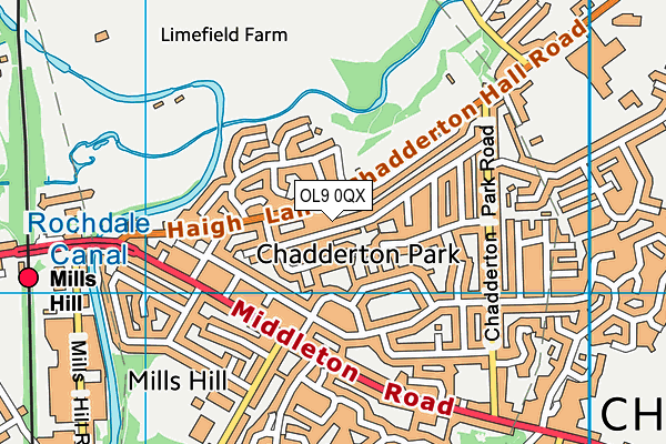 OL9 0QX map - OS VectorMap District (Ordnance Survey)