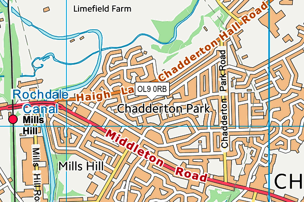 OL9 0RB map - OS VectorMap District (Ordnance Survey)