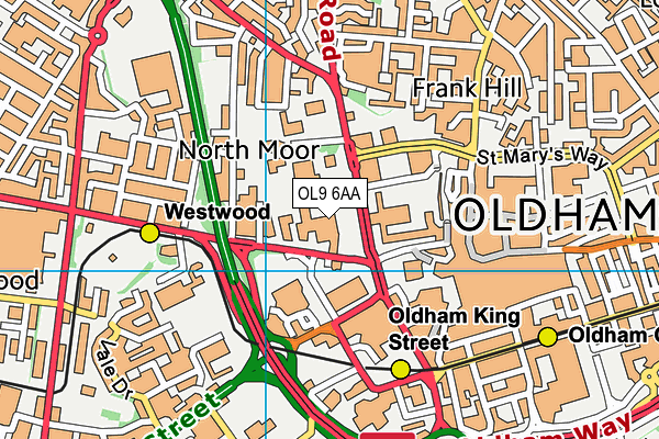 Oldham College map (OL9 6AA) - OS VectorMap District (Ordnance Survey)