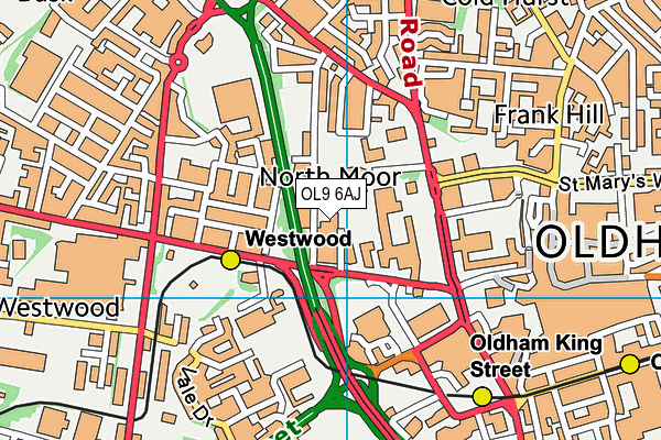 OL9 6AJ map - OS VectorMap District (Ordnance Survey)