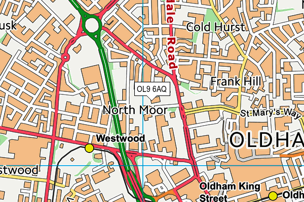OL9 6AQ map - OS VectorMap District (Ordnance Survey)