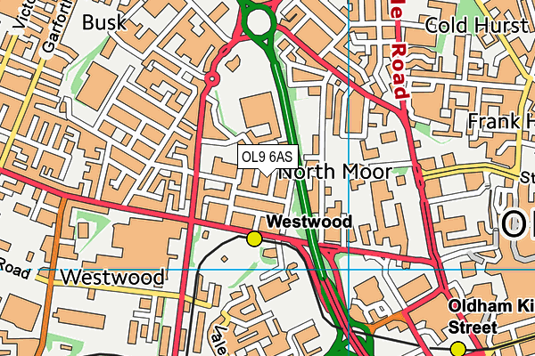 OL9 6AS map - OS VectorMap District (Ordnance Survey)