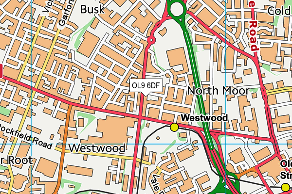 OL9 6DF map - OS VectorMap District (Ordnance Survey)