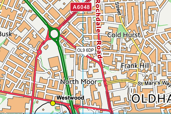 OL9 6DP map - OS VectorMap District (Ordnance Survey)