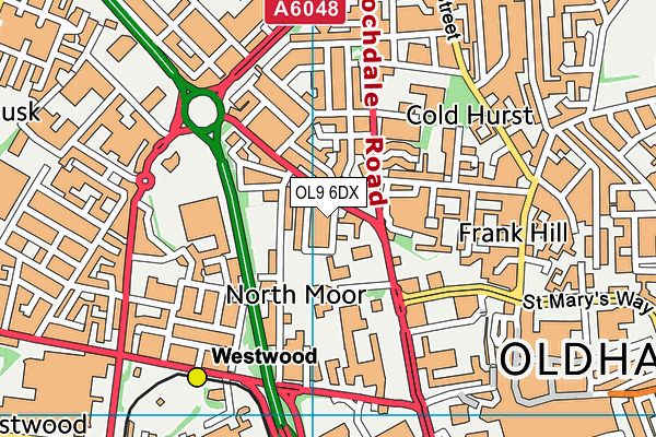 OL9 6DX map - OS VectorMap District (Ordnance Survey)