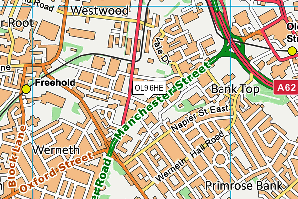 OL9 6HE map - OS VectorMap District (Ordnance Survey)