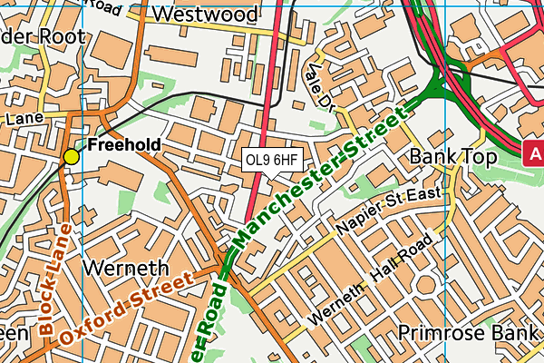 OL9 6HF map - OS VectorMap District (Ordnance Survey)