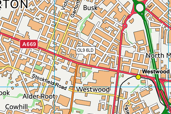 OL9 6LD map - OS VectorMap District (Ordnance Survey)