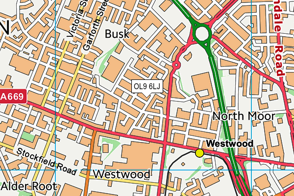 OL9 6LJ map - OS VectorMap District (Ordnance Survey)