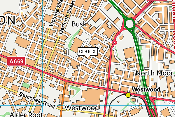 OL9 6LX map - OS VectorMap District (Ordnance Survey)