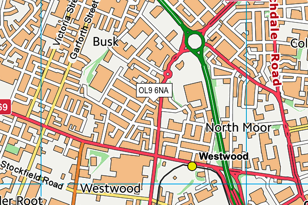 OL9 6NA map - OS VectorMap District (Ordnance Survey)