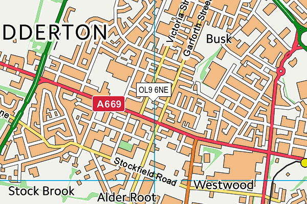 OL9 6NE map - OS VectorMap District (Ordnance Survey)