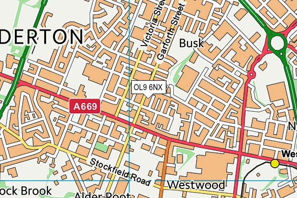 OL9 6NX map - OS VectorMap District (Ordnance Survey)