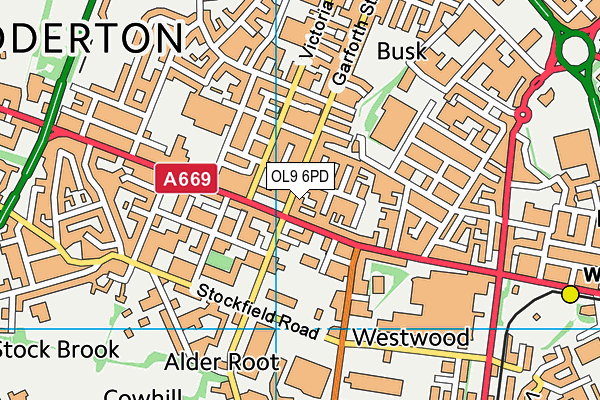 OL9 6PD map - OS VectorMap District (Ordnance Survey)