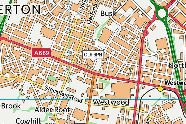 OL9 6PN map - OS VectorMap District (Ordnance Survey)