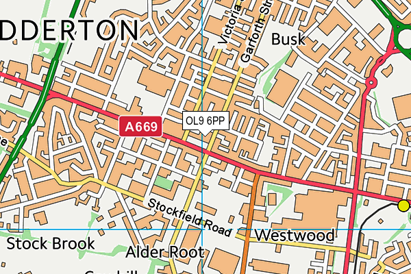 OL9 6PP map - OS VectorMap District (Ordnance Survey)