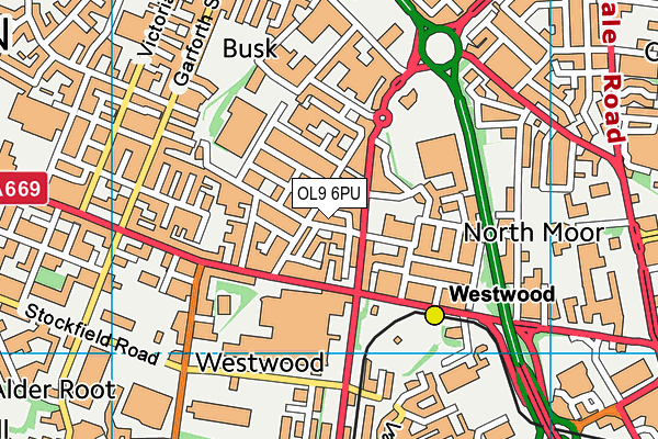 OL9 6PU map - OS VectorMap District (Ordnance Survey)