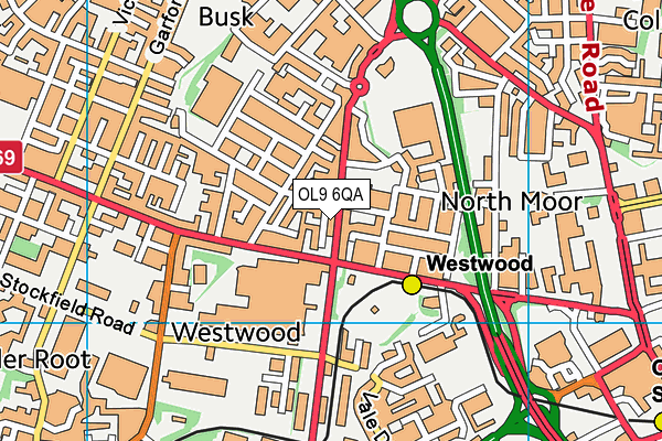 OL9 6QA map - OS VectorMap District (Ordnance Survey)