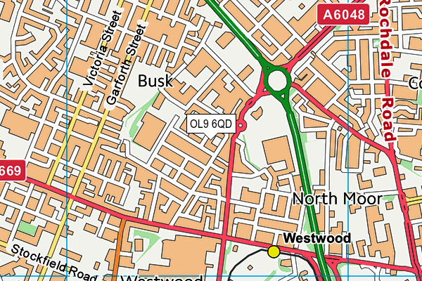 OL9 6QD map - OS VectorMap District (Ordnance Survey)