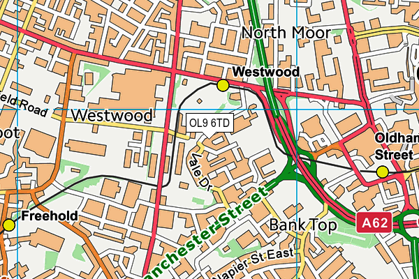 OL9 6TD map - OS VectorMap District (Ordnance Survey)