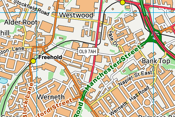 OL9 7AH map - OS VectorMap District (Ordnance Survey)