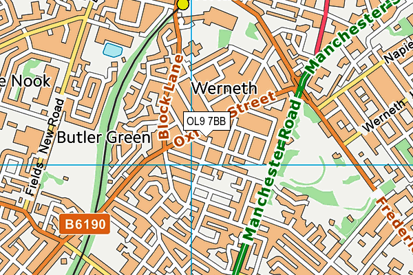 OL9 7BB map - OS VectorMap District (Ordnance Survey)