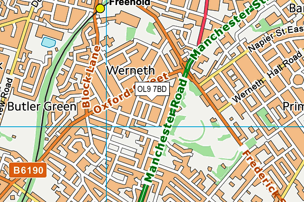 OL9 7BD map - OS VectorMap District (Ordnance Survey)