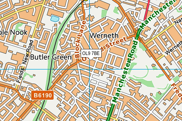 OL9 7BE map - OS VectorMap District (Ordnance Survey)