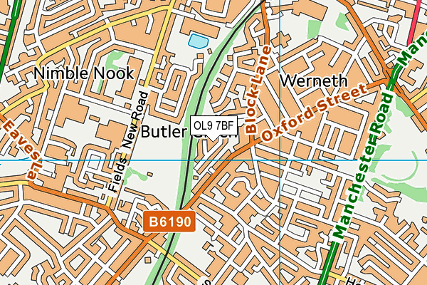 OL9 7BF map - OS VectorMap District (Ordnance Survey)