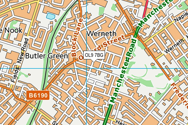 OL9 7BG map - OS VectorMap District (Ordnance Survey)