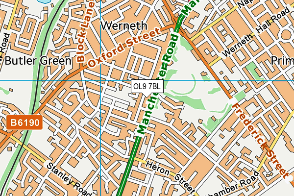 OL9 7BL map - OS VectorMap District (Ordnance Survey)