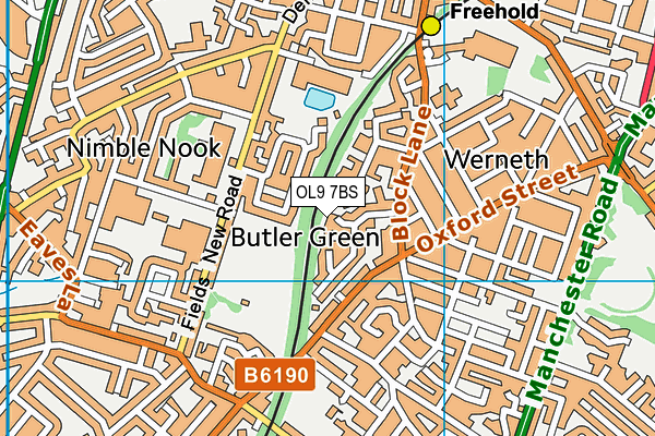 OL9 7BS map - OS VectorMap District (Ordnance Survey)