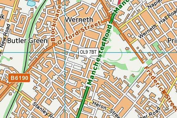 OL9 7BT map - OS VectorMap District (Ordnance Survey)