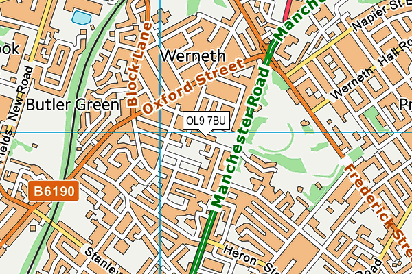 OL9 7BU map - OS VectorMap District (Ordnance Survey)