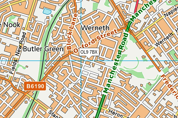 OL9 7BX map - OS VectorMap District (Ordnance Survey)