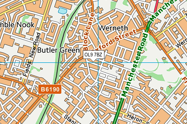 OL9 7BZ map - OS VectorMap District (Ordnance Survey)