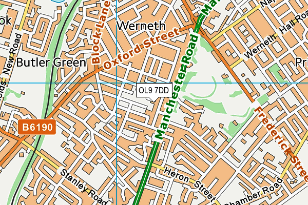 OL9 7DD map - OS VectorMap District (Ordnance Survey)