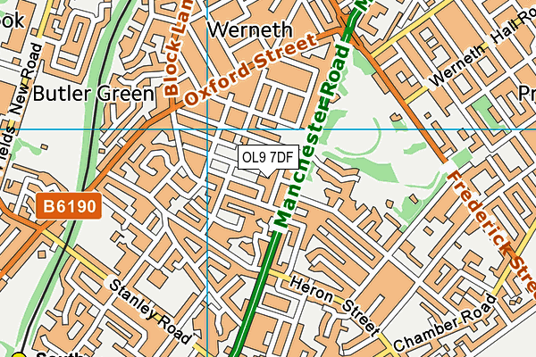 OL9 7DF map - OS VectorMap District (Ordnance Survey)