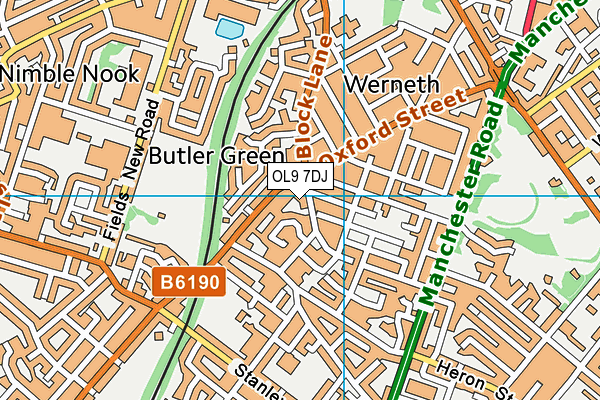 OL9 7DJ map - OS VectorMap District (Ordnance Survey)