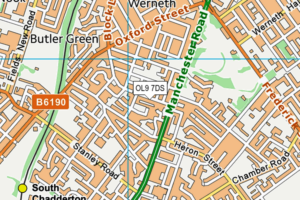 OL9 7DS map - OS VectorMap District (Ordnance Survey)