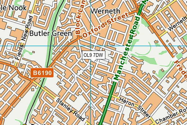 OL9 7DW map - OS VectorMap District (Ordnance Survey)