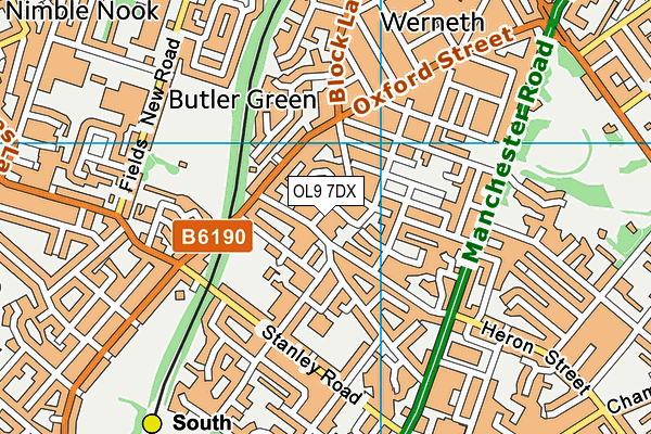 OL9 7DX map - OS VectorMap District (Ordnance Survey)